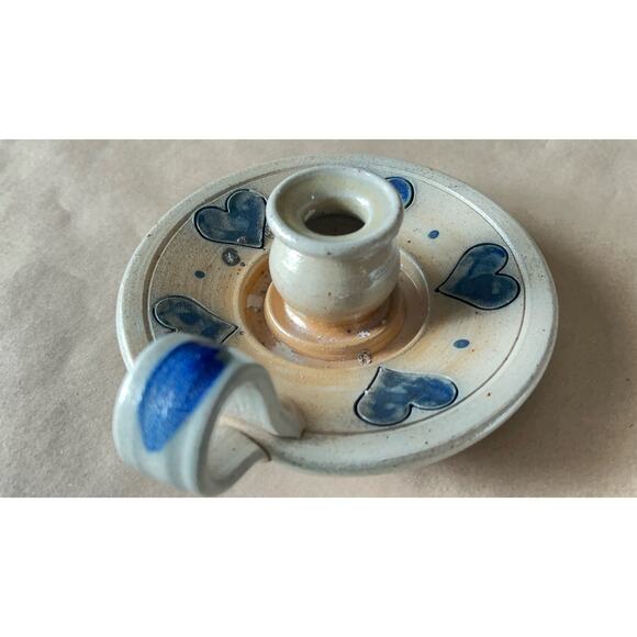 Rowe Pottery Chamber Candle Holder Blue Hearts and Beeswax Candles Countrycore - Picture 4 of 11